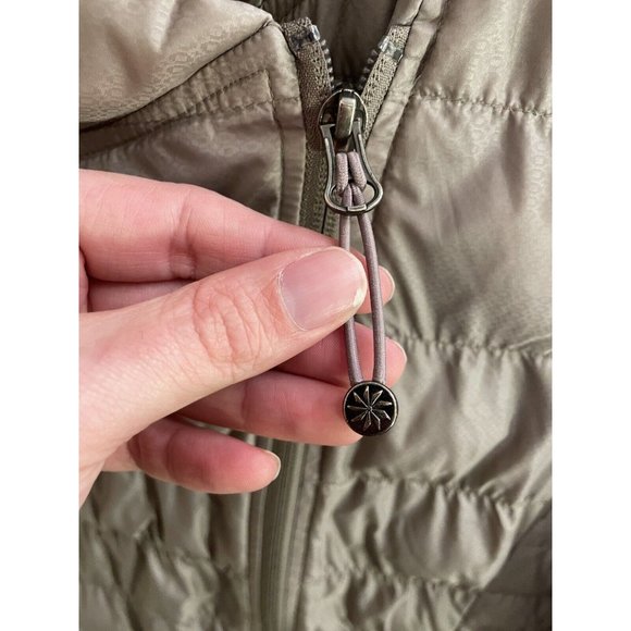 Athleta Womens Small Puffer Coat Beige Gold Goose Down Zip Pockets Snap Quilted - Picture 7 of 14